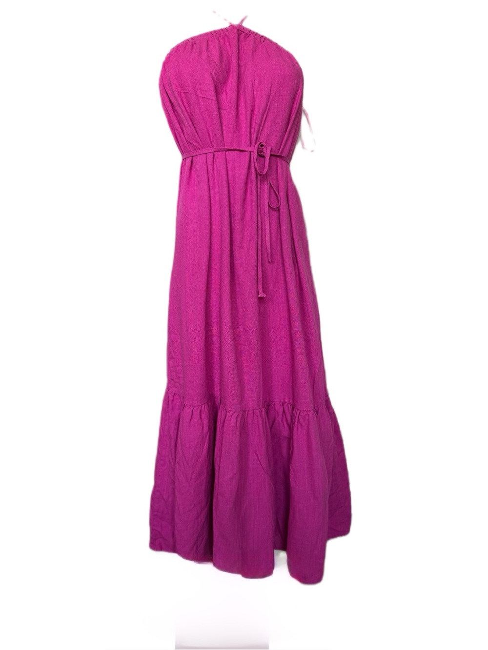 Petal & Pup Strapless Fuchsia Maxi Dress with Waist Tie